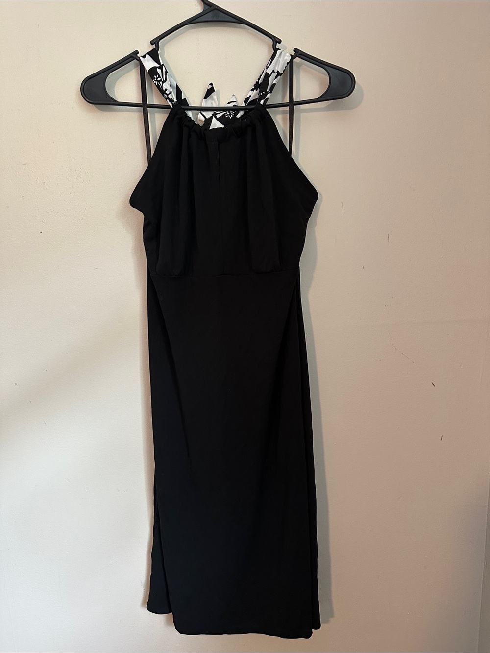 LOFT Black Midi Dress with Black-and-White Straps